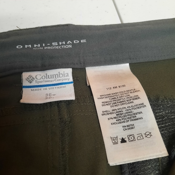 Columbia Men's Omni Shade Sun Protection Nylon Pants Outdoor Green Size 36x30 - Picture 4 of 12